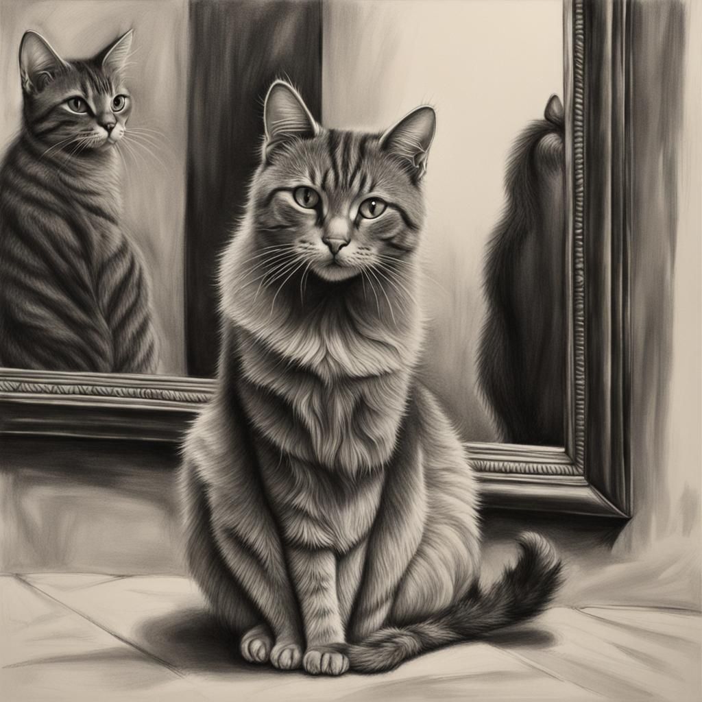 Optional Illusion Cat sitting in front of a mirror