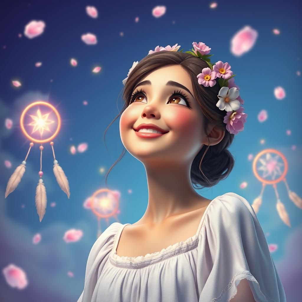 Dreamy Woman in Floral Wreath: 3D Render