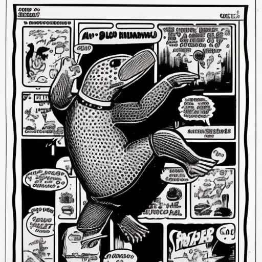 super platypus man. by Robert Crumb. underground comic book hero. character. ink drawn. comic art. vintage ... undefined
