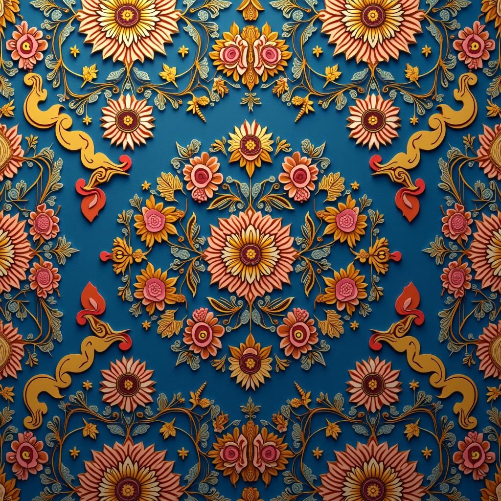 hyper realistic repeating pattern. Inspired by the colours and shapes of Moroccan geometric art pattern and colour with very detailed tezhip...