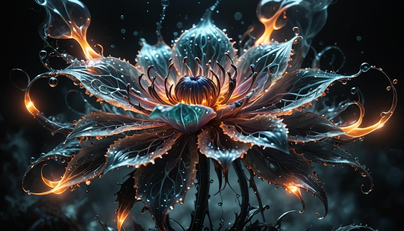 magical flower made out of ghostly transparent flames