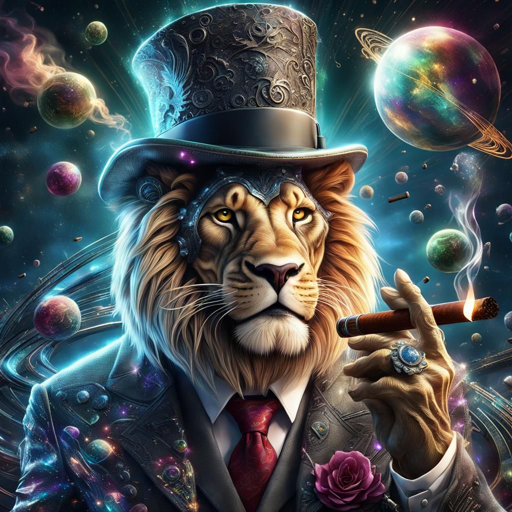 alien lion in a top hat with a cigar - AI Generated Artwork - NightCafe ...