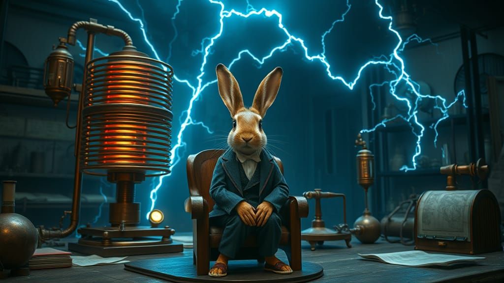 A reimagining of the iconic photograph of Nikola Tesla and the Tesla coil.  by @MeinKraft