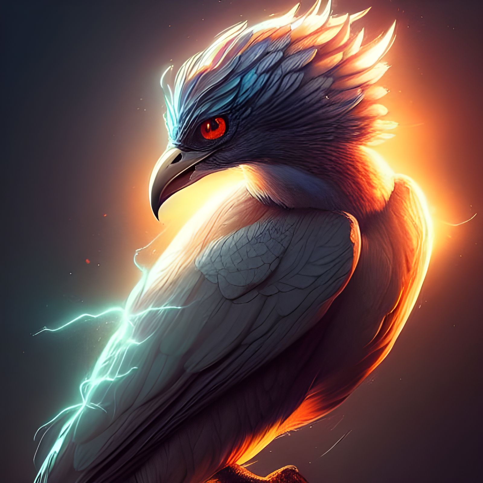 Mythical bird creature electrifying the night sky