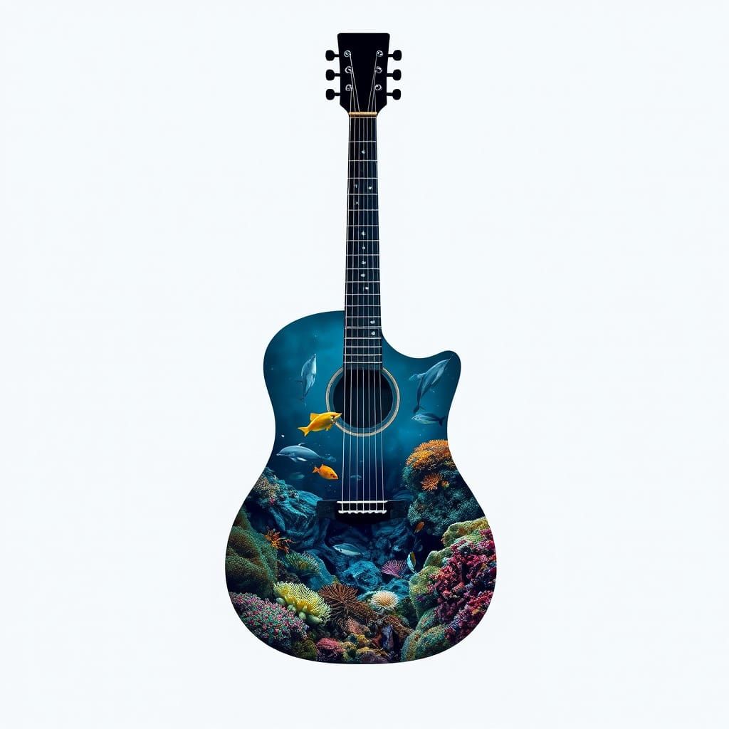 Guitar Silhouette Reveals Underwater World