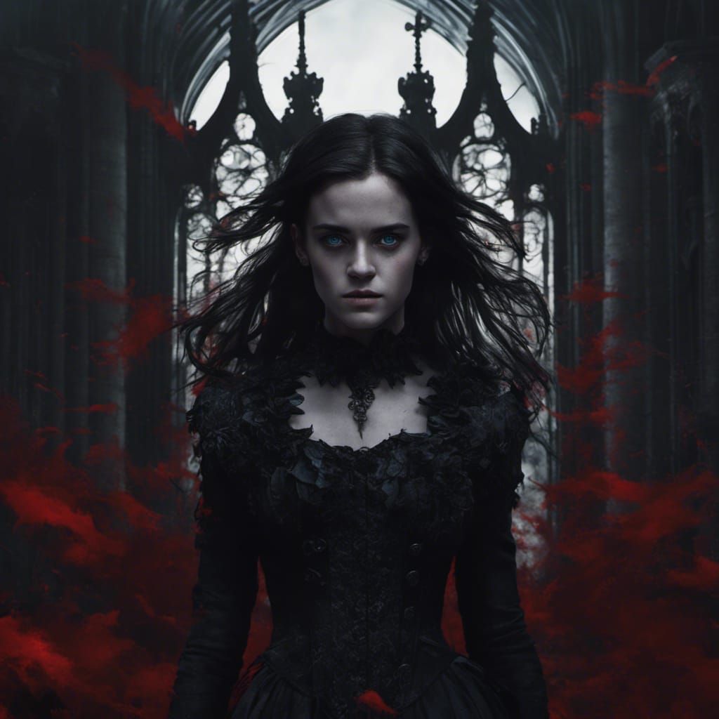 full-body portrait of beautiful dark gothic emma watson , windblown ...