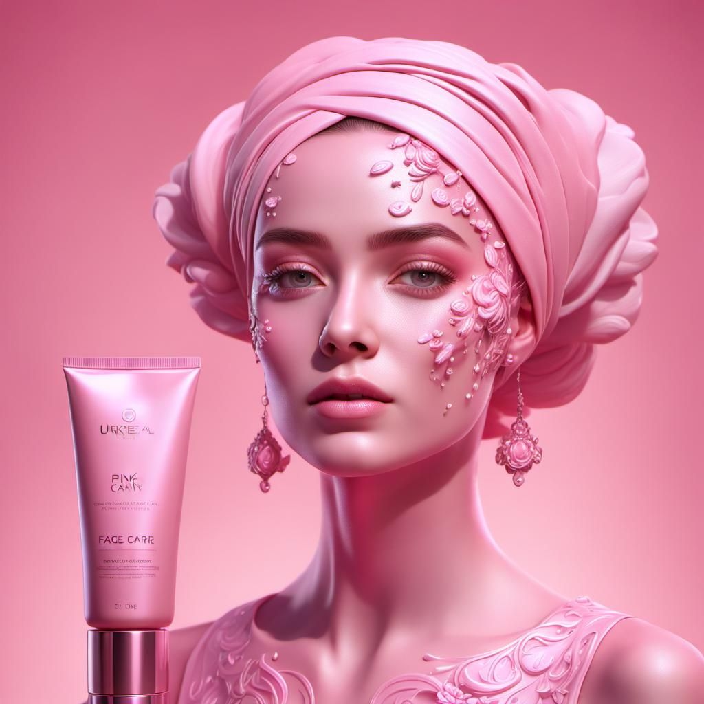 3-pieces face care set in pink colours, soft pink background...