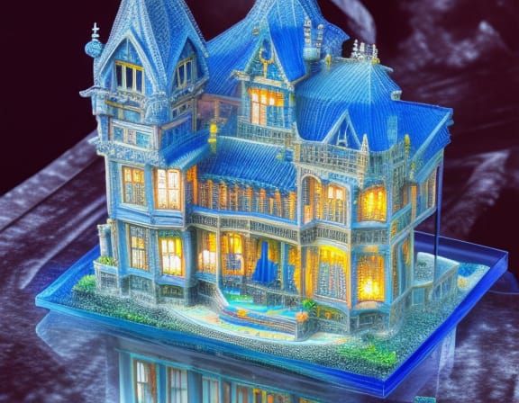 Home carved from crystal. House mansion miniature sculpture ...