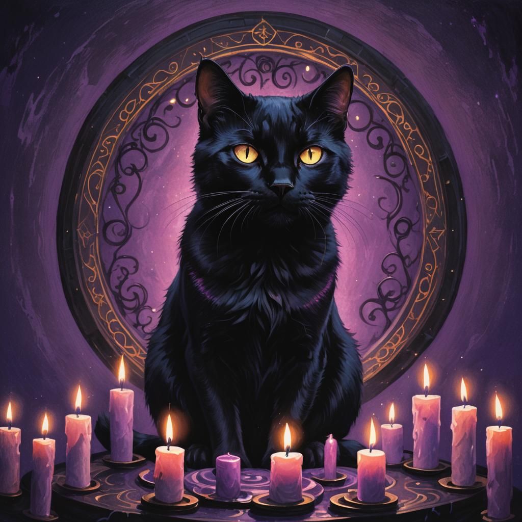 Mystical Black Cat Portrait in Dark Fantasy Style