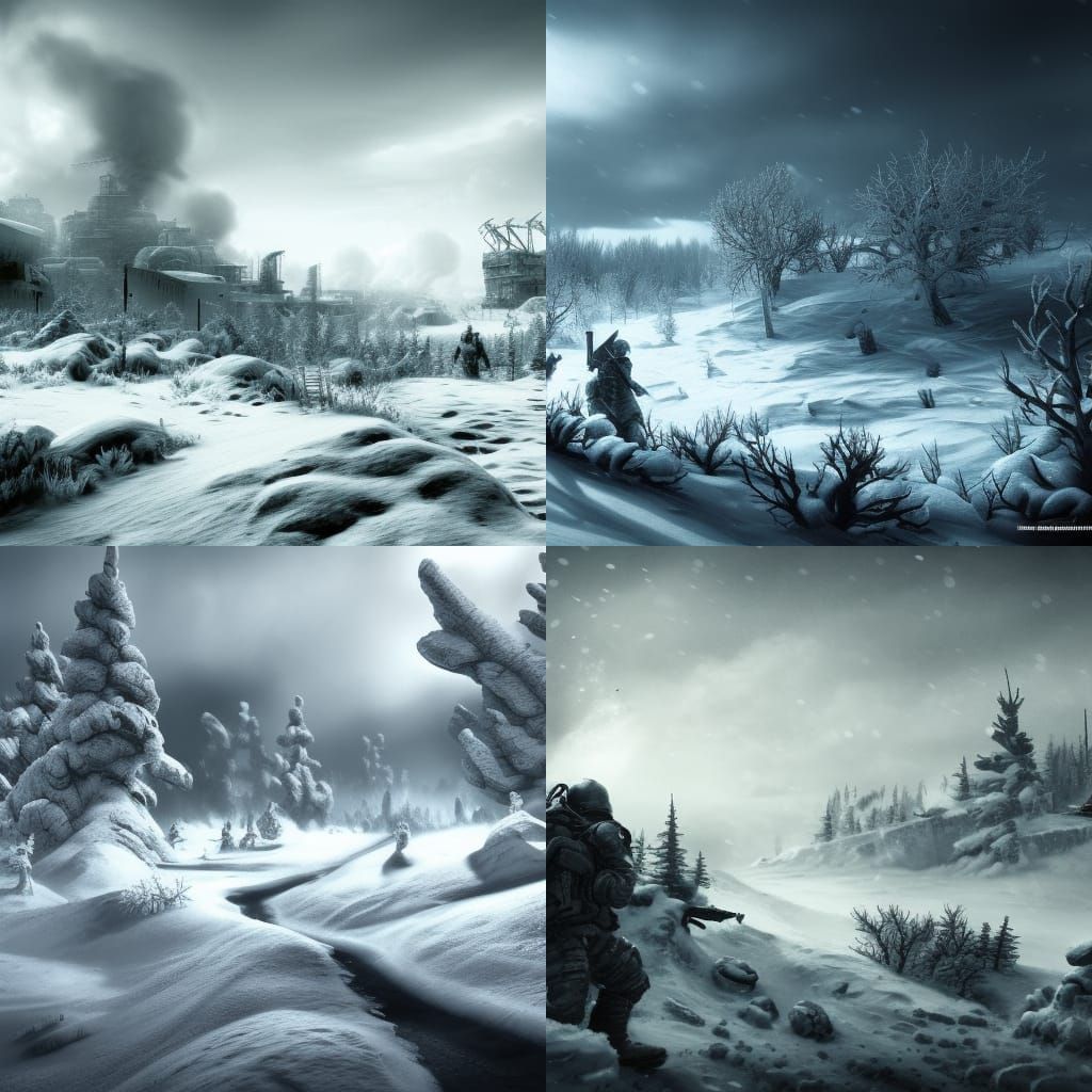 Nuclear Winter Wonderland, Somber, Graceful, Deep contrast S...