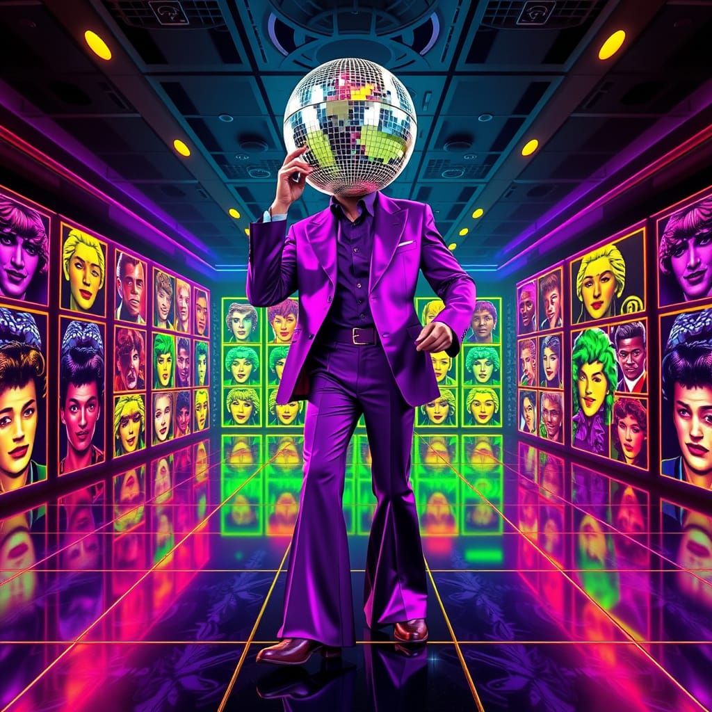 Disco Era Disco Ball Dancer in Vibrant Purple Suit