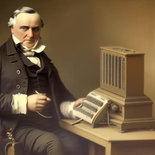 Representation of Charles Babbage, Father of Computing, inventing early computer (none of this would ...  by @Jabana