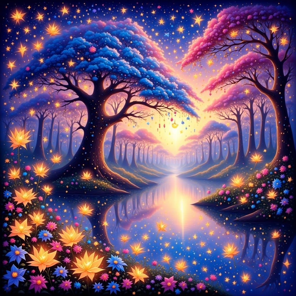 Brush strokes gather, night comes alive
 