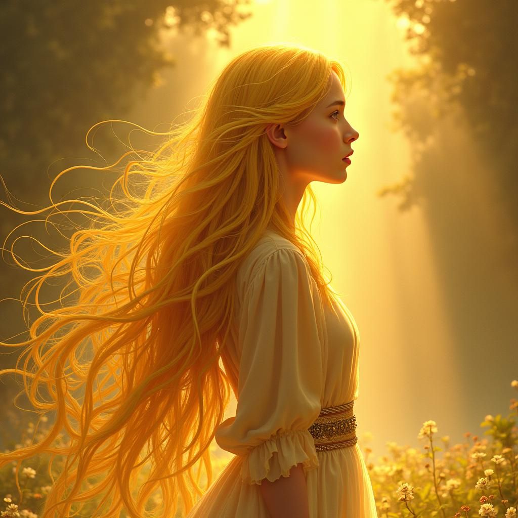 Girl with Golden Hair in Dreamlike Fantasy Art