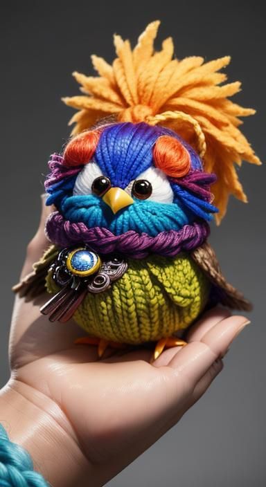 Adorable Yarn Bird with Mohawk, Digital Art