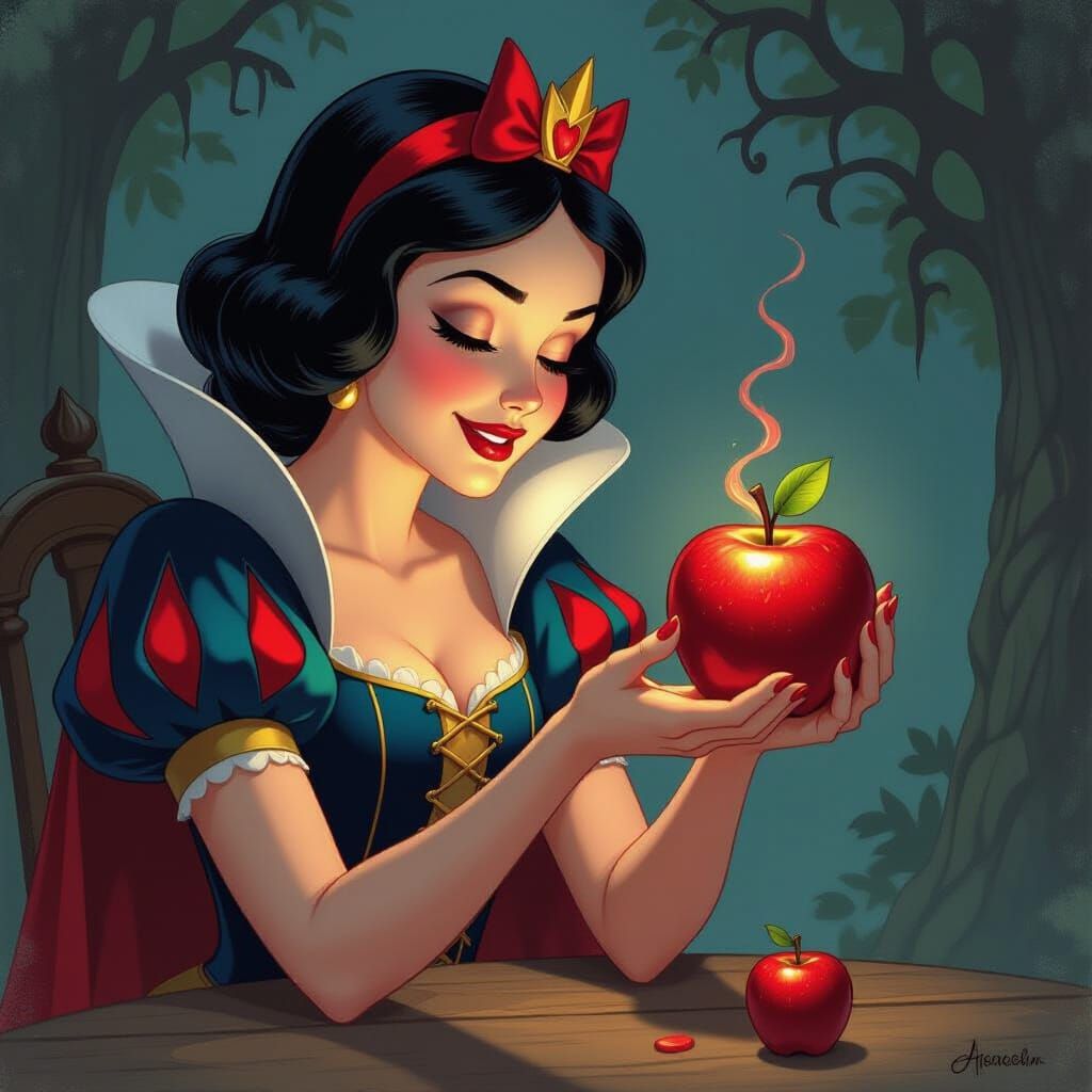 Raquel the Witch polishing her steampunk brass and glass broom which is glowing brilliant blue - Start Image 1