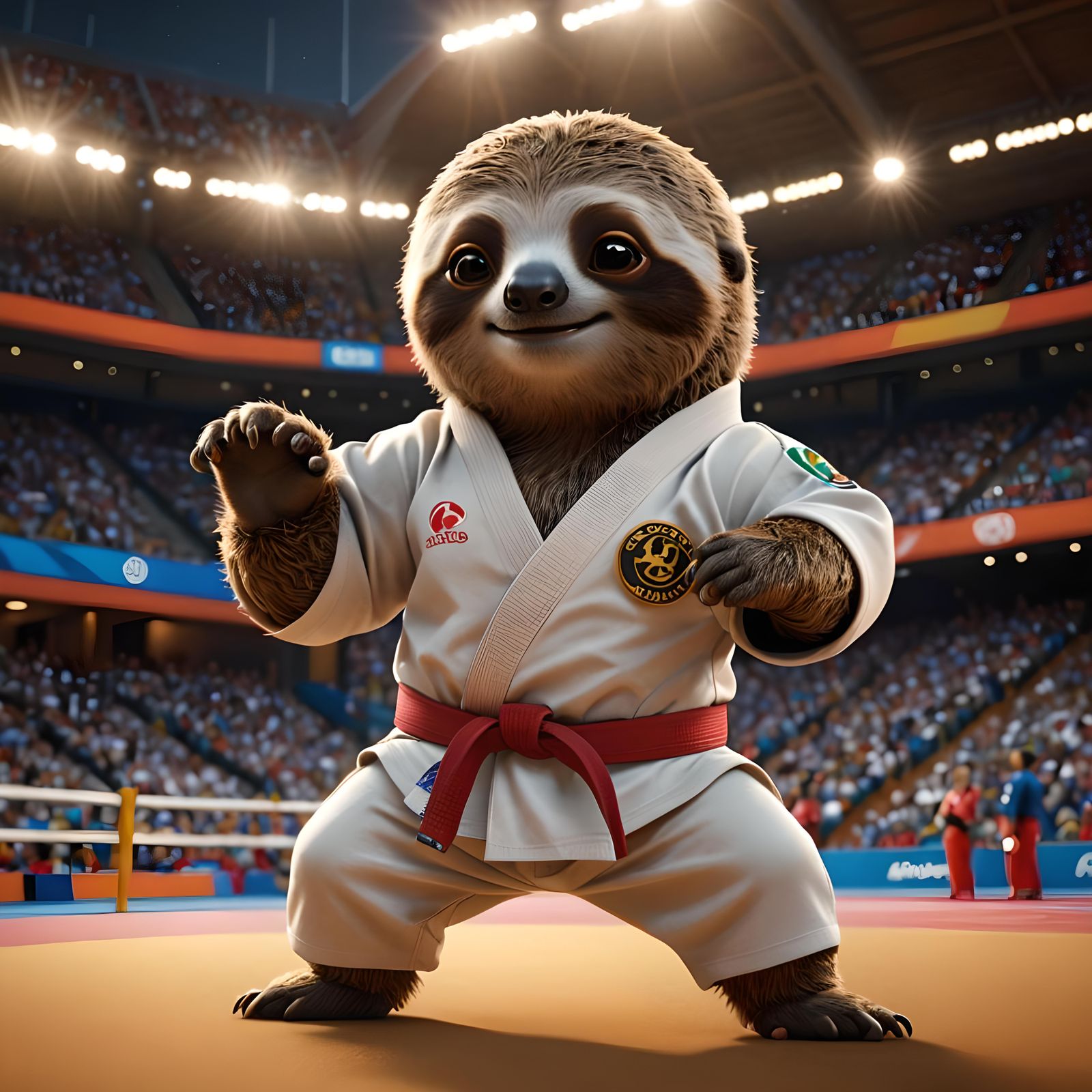 A Cute Sloth Doing Karate in the Olympic Games  by @Persian Digital Art