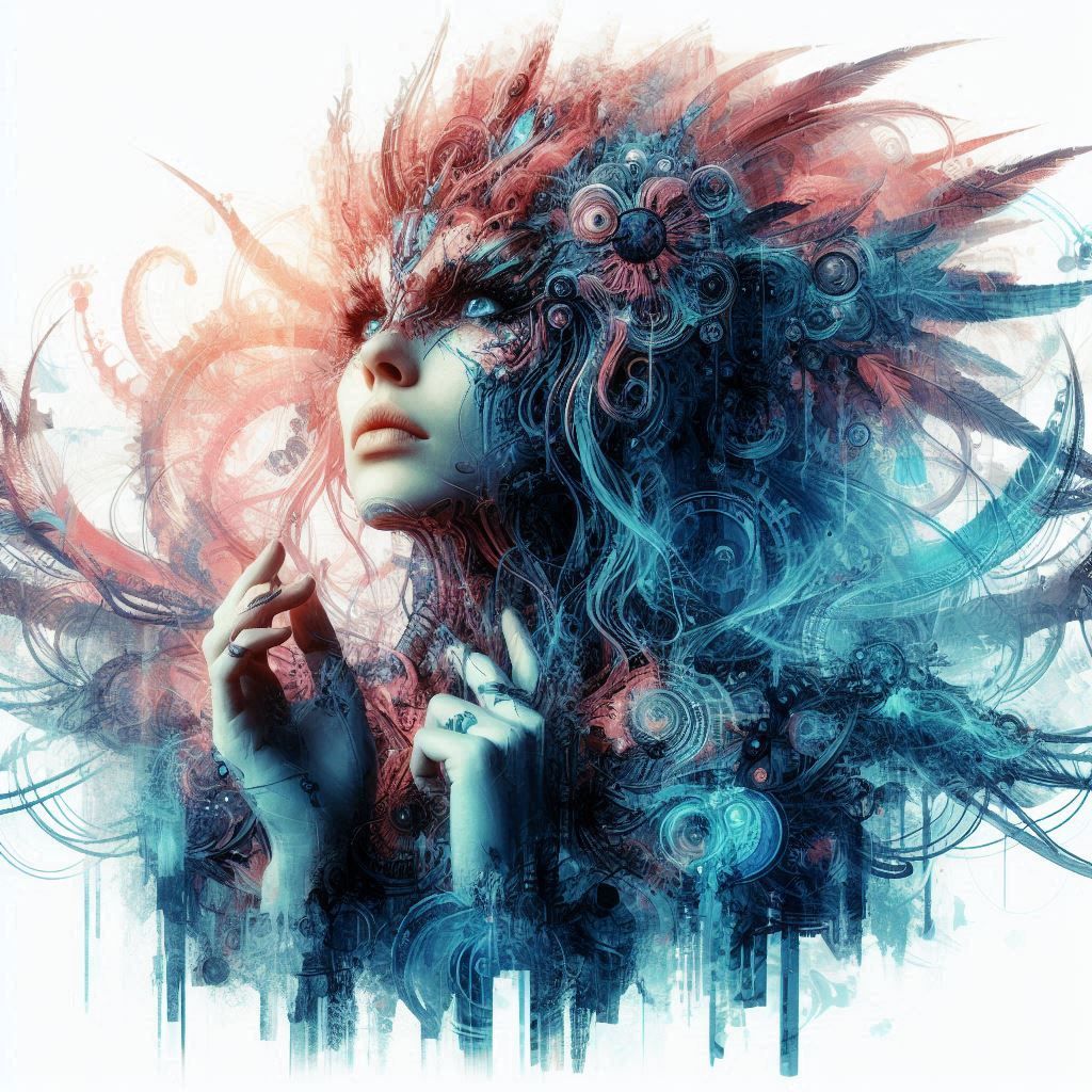 double exposure beautiful fantasy DALL-E 3 portrait landscape..