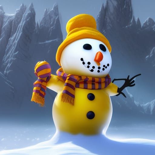 Yellow snowman with a purple nose