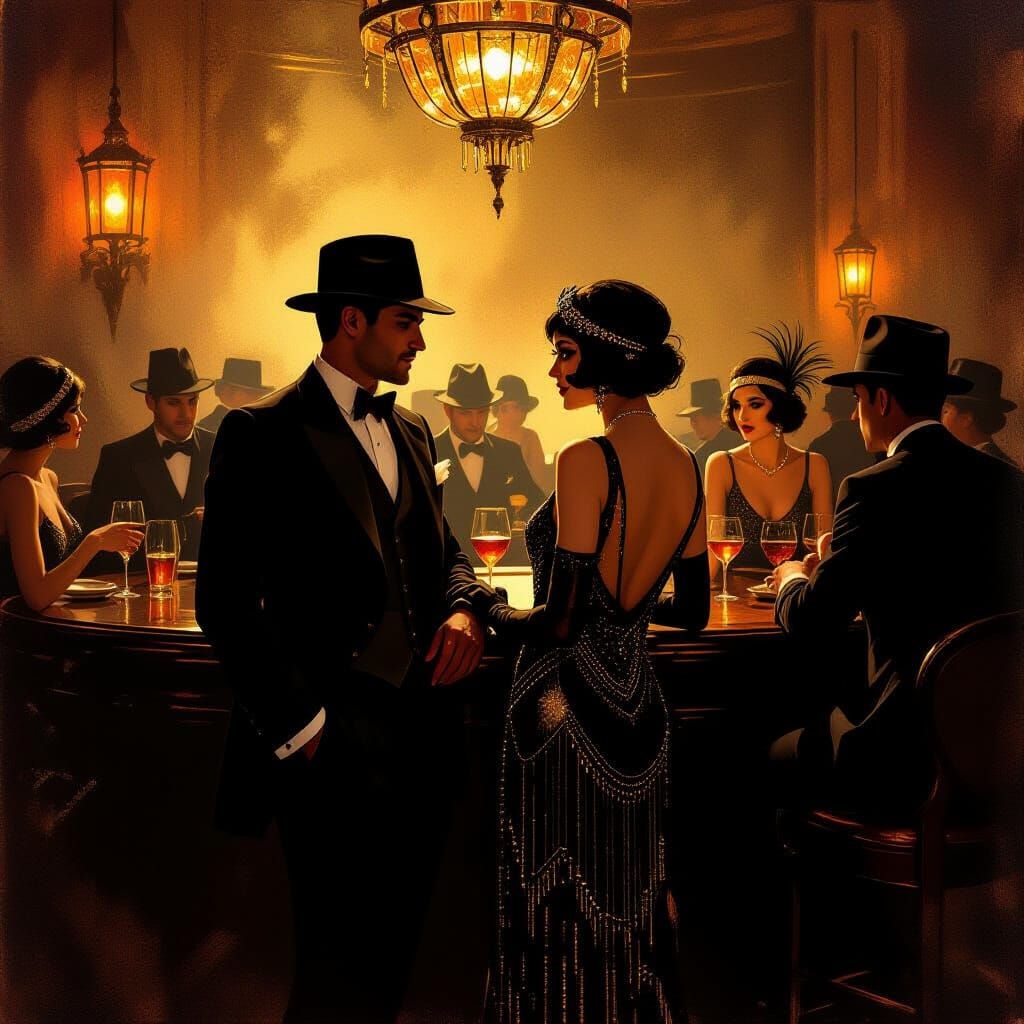 1920s Speakeasy in the style of Rembrandt   by @AncientAardvark 