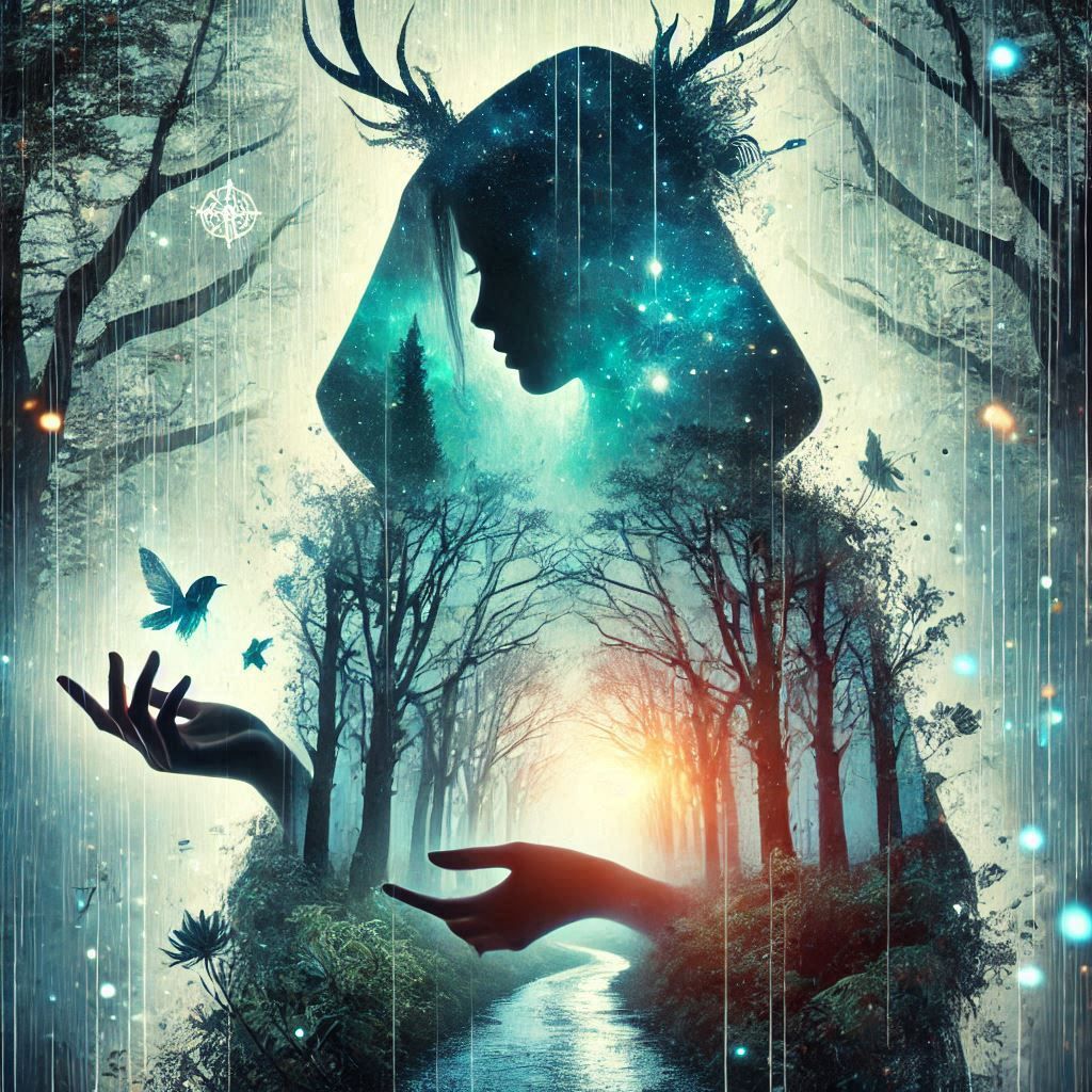 double exposure beautiful fantasy DALL-E 3 portrait landscape..