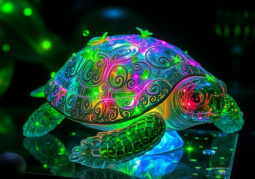  green crystal glass sculpture of a turtle   by @Sky