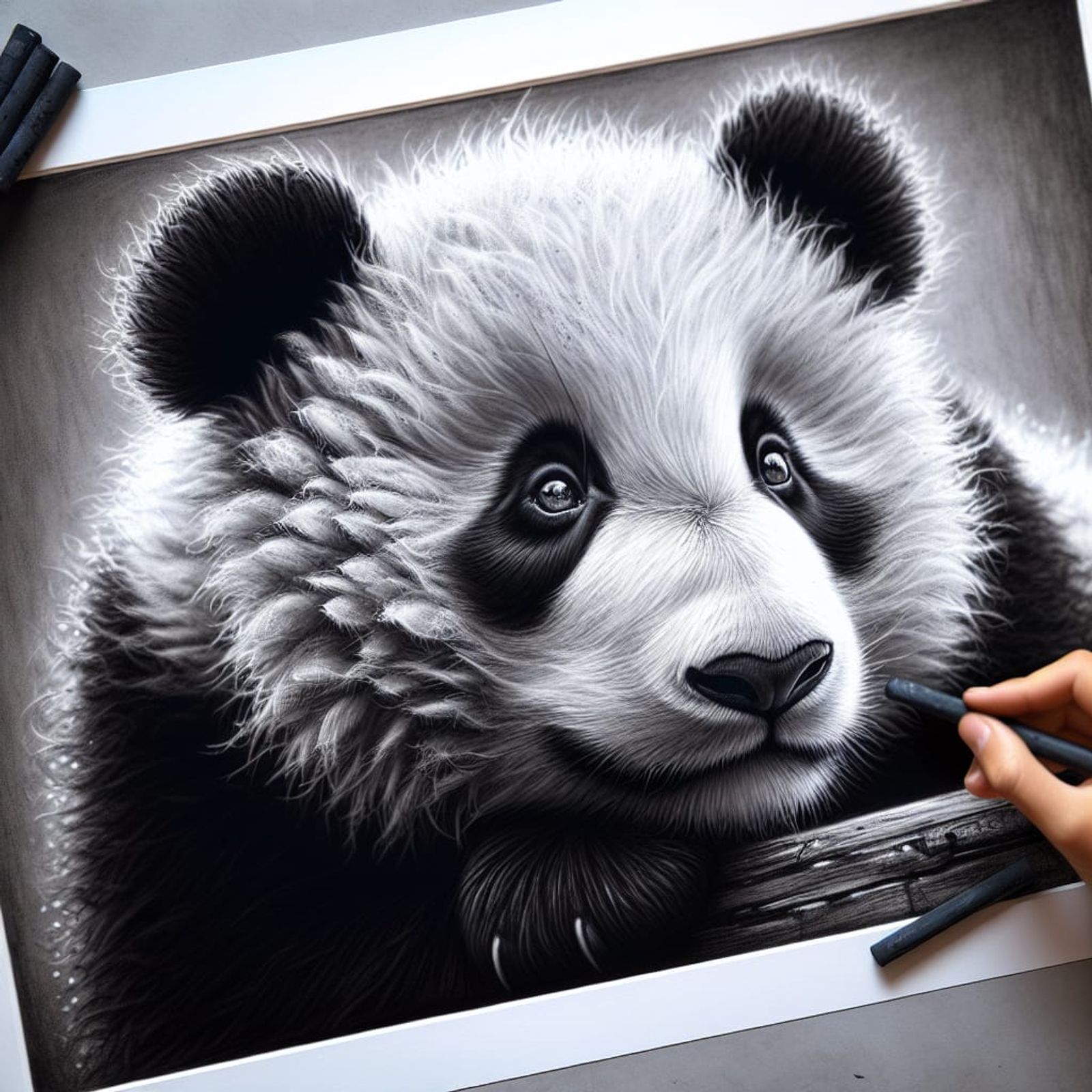 Coal-stick draw.ing of a panda - AI Generated Artwork - NightCafe Creator