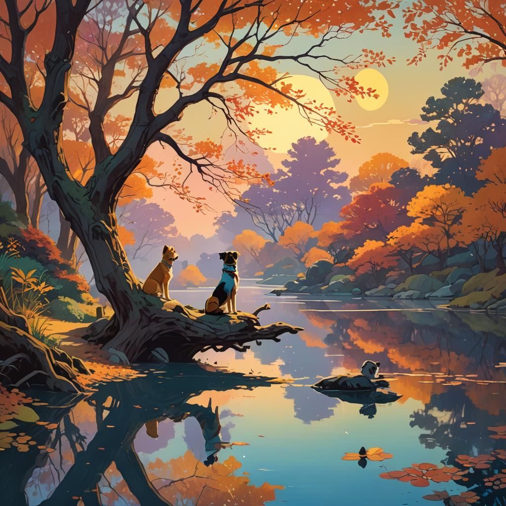 dog by the lake