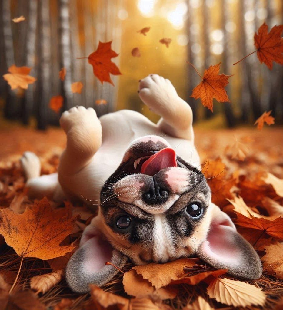 Rolling in crunchy leaves is the best bath ever!