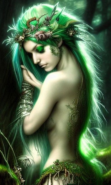 "fairy queen with green hair