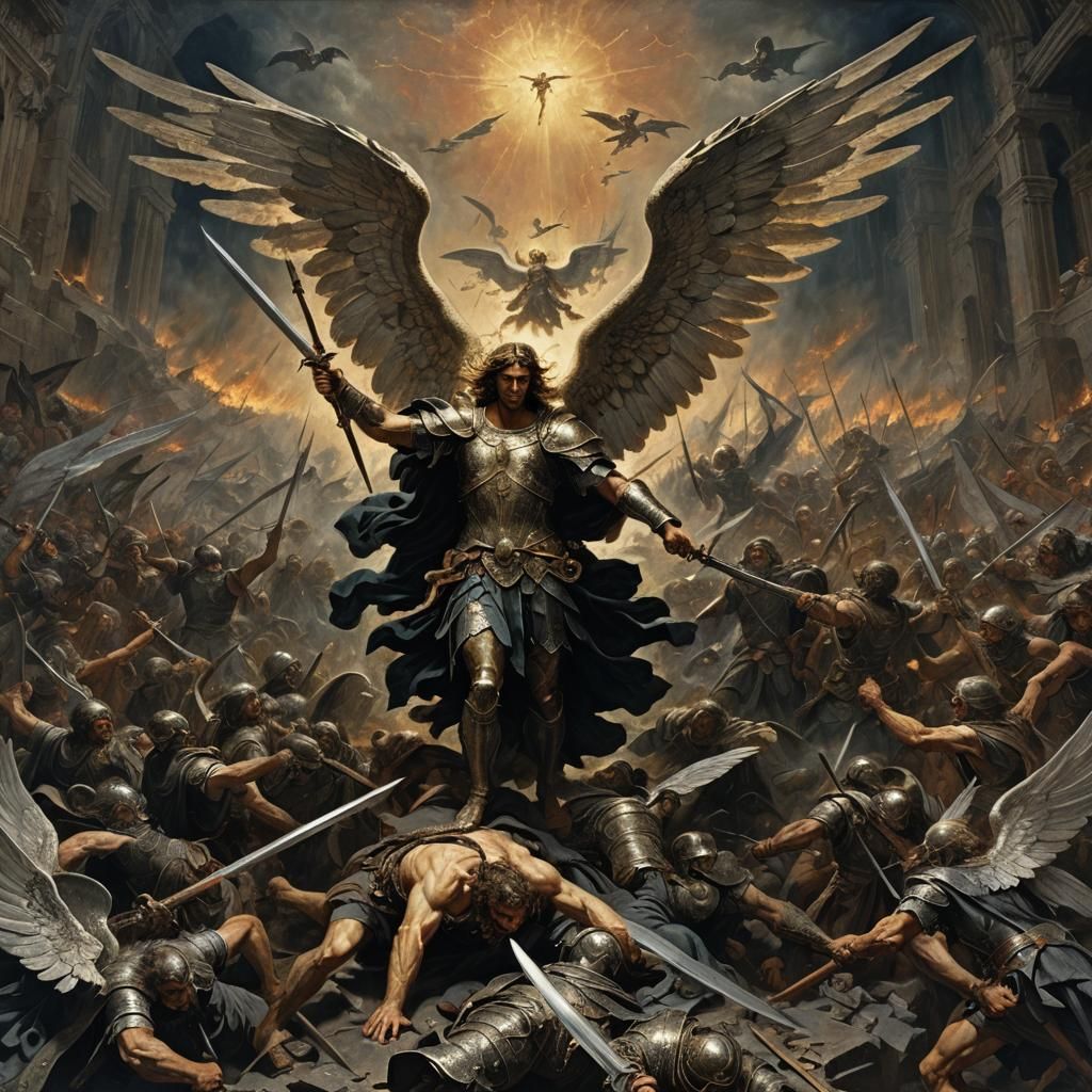 "Depict the battle between Angels and Demons and the fallen ...