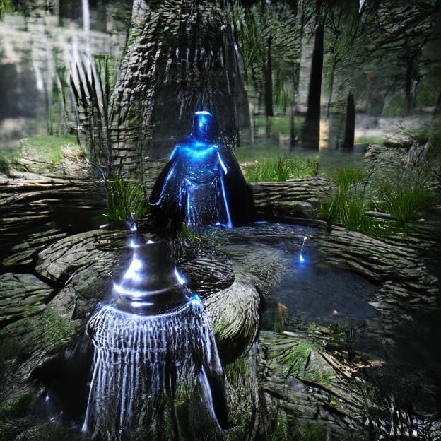 Dark Fountain with Hooded Figure