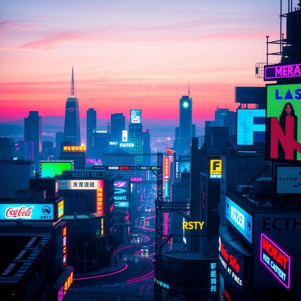 Cyberpunk Cityscape with Glitch Effect