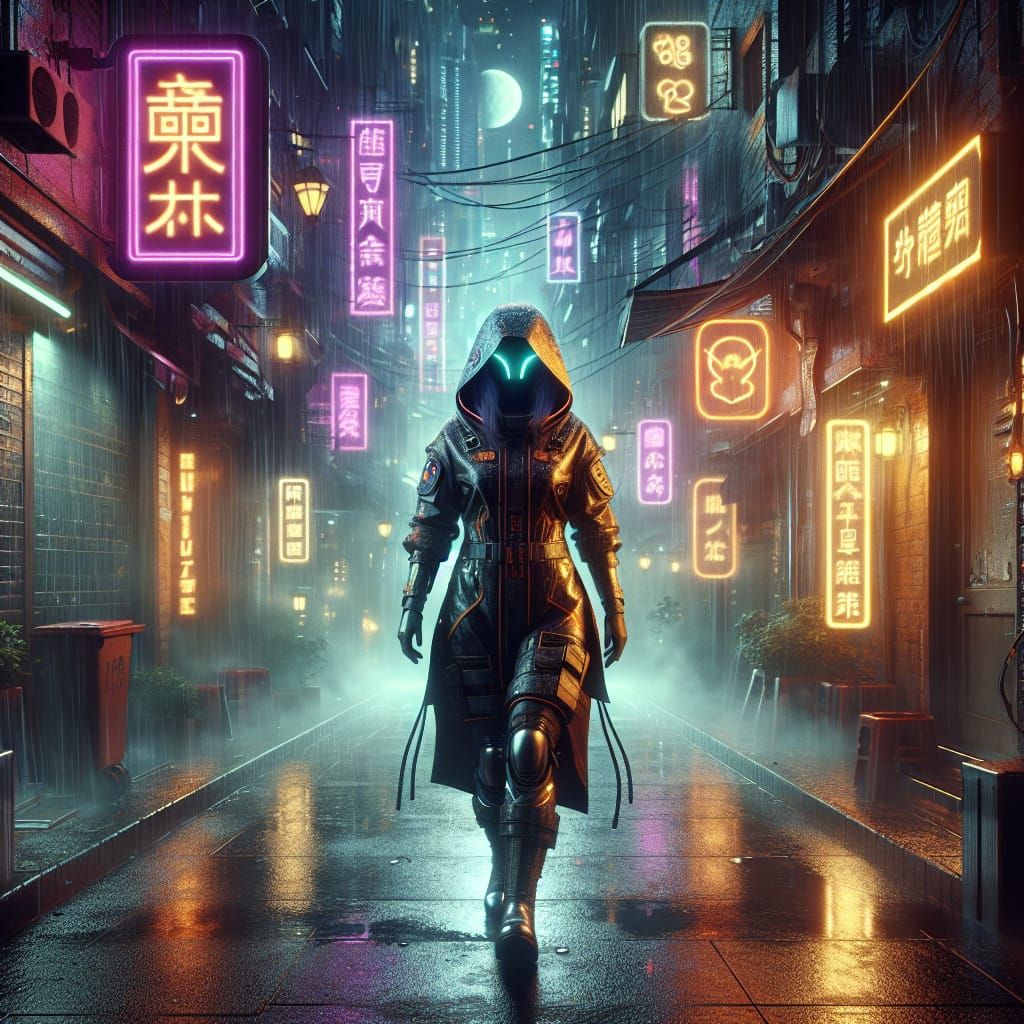 8k resolution of a astronaut in cyberpunk clothing walking i...