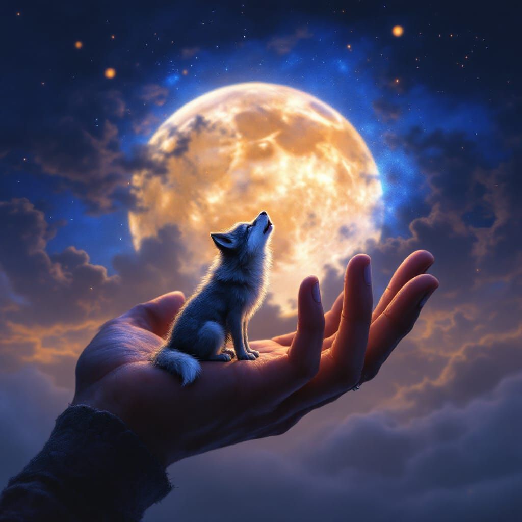 A wolf howling small enough to fit into a hand  by @HermioneSheHulkNinja