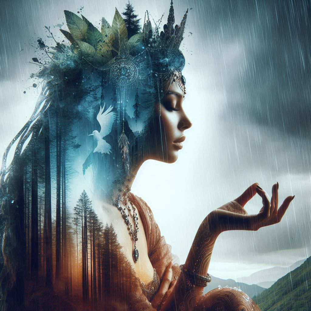 double exposure beautiful fantasy DALL-E 3 portrait landscape..