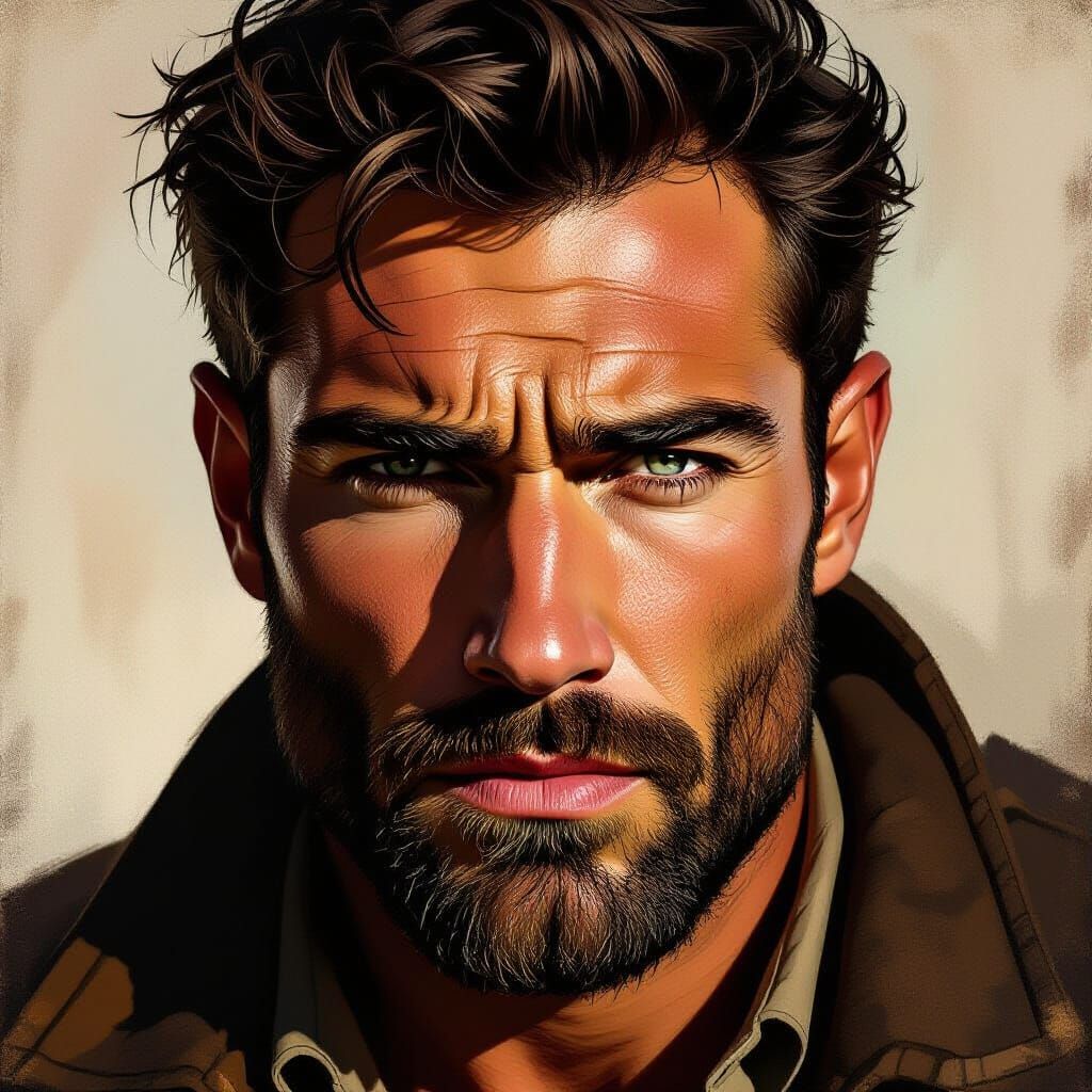 Dramatic Close-Up Portrait of a Rugged Man