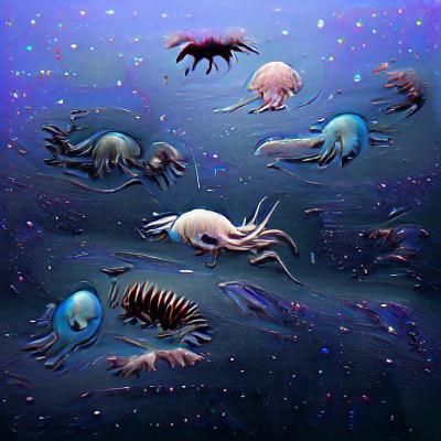 Deep sea creatures crawling out of the ocean