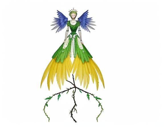 On the white cotton gauze, yellow threads are used as branch...