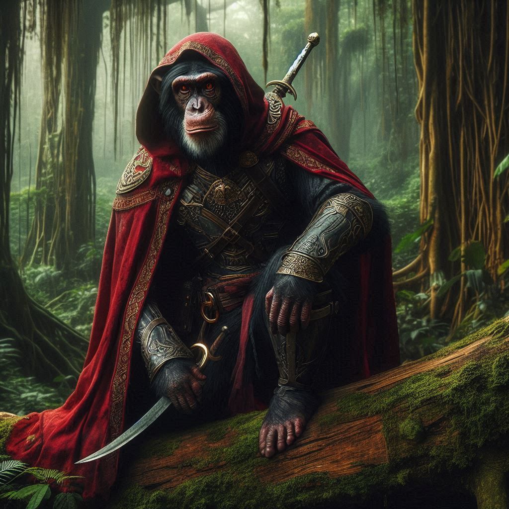 Chimpanzee Ranger guarding sacred grounds