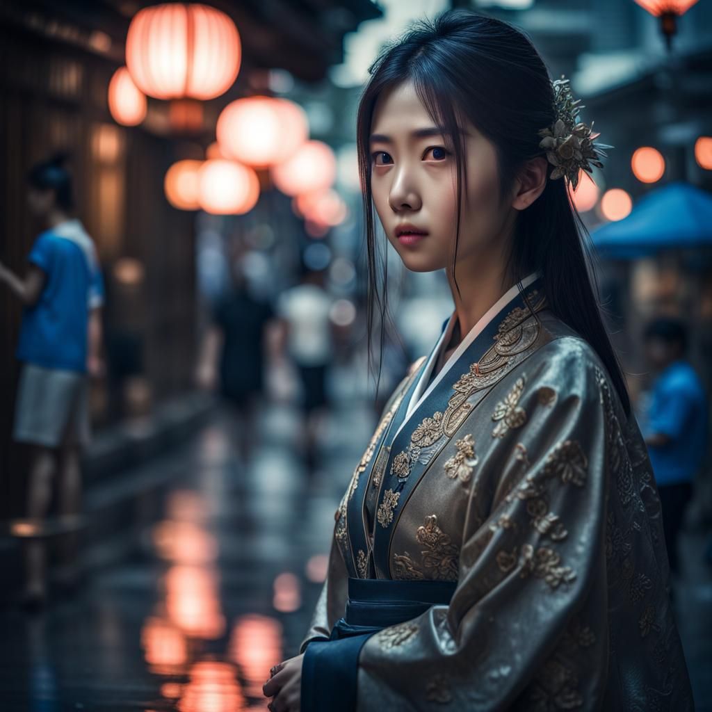 Hyperrealistic Afro Woman in a Vibrant City Night