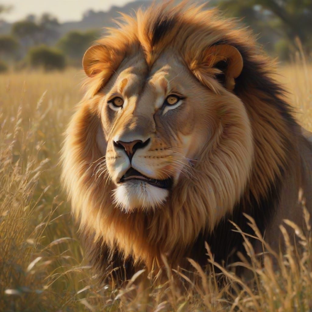 Majestic Lion in Vibrant Oil Painting
