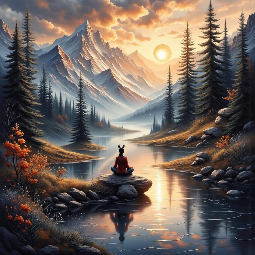 <lora:Soft Winter:1.0> <lora:mystic flux:1.0> <lora:Yin-Yang scenery:1.0> <lora:Moonchild:1.0> inner peace