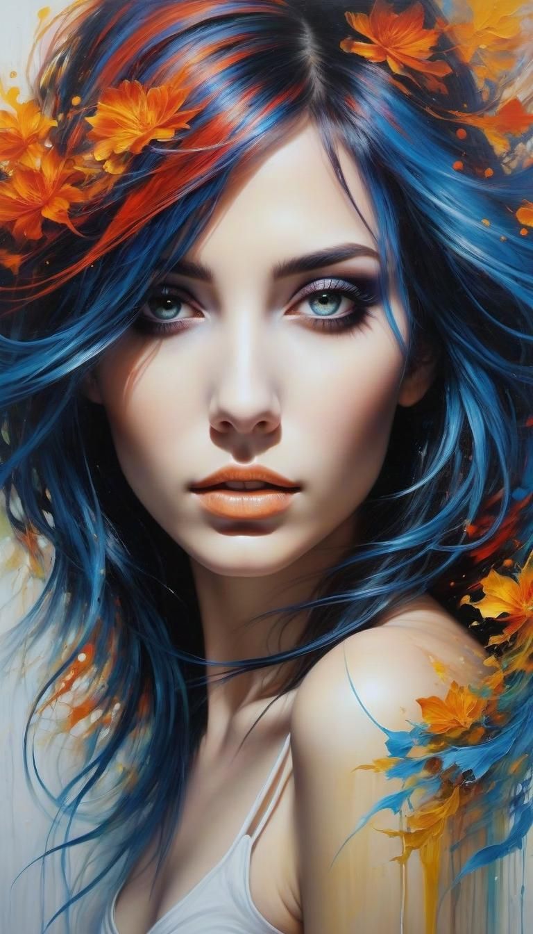 Ethereal Emo Woman: A Neo-Romantic Oil Painting