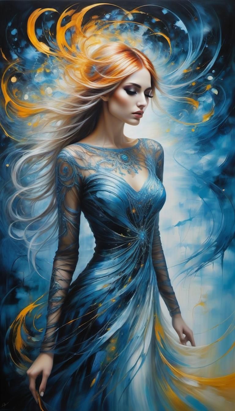 Ethereal Nude Emo Woman in Neo-Romantic Oil Painting