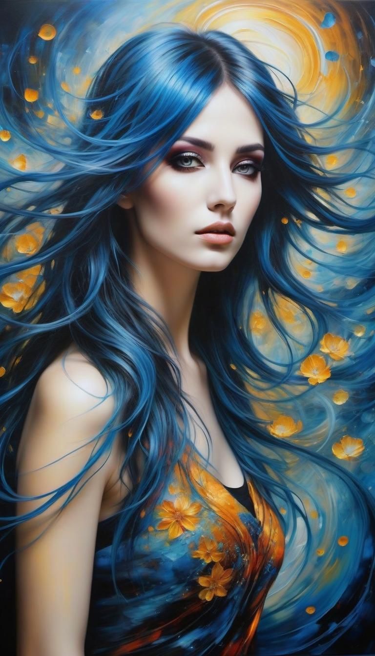 Ethereal Emo Woman in a Hyperdetailed Oil Painting