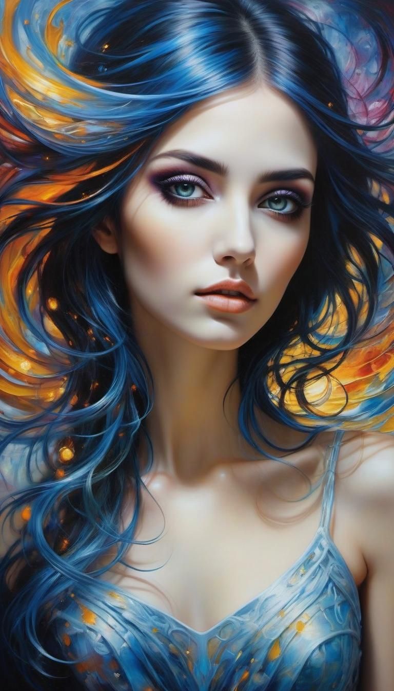 Ethereal Emo Woman in a Neo-Romantic Oil Painting