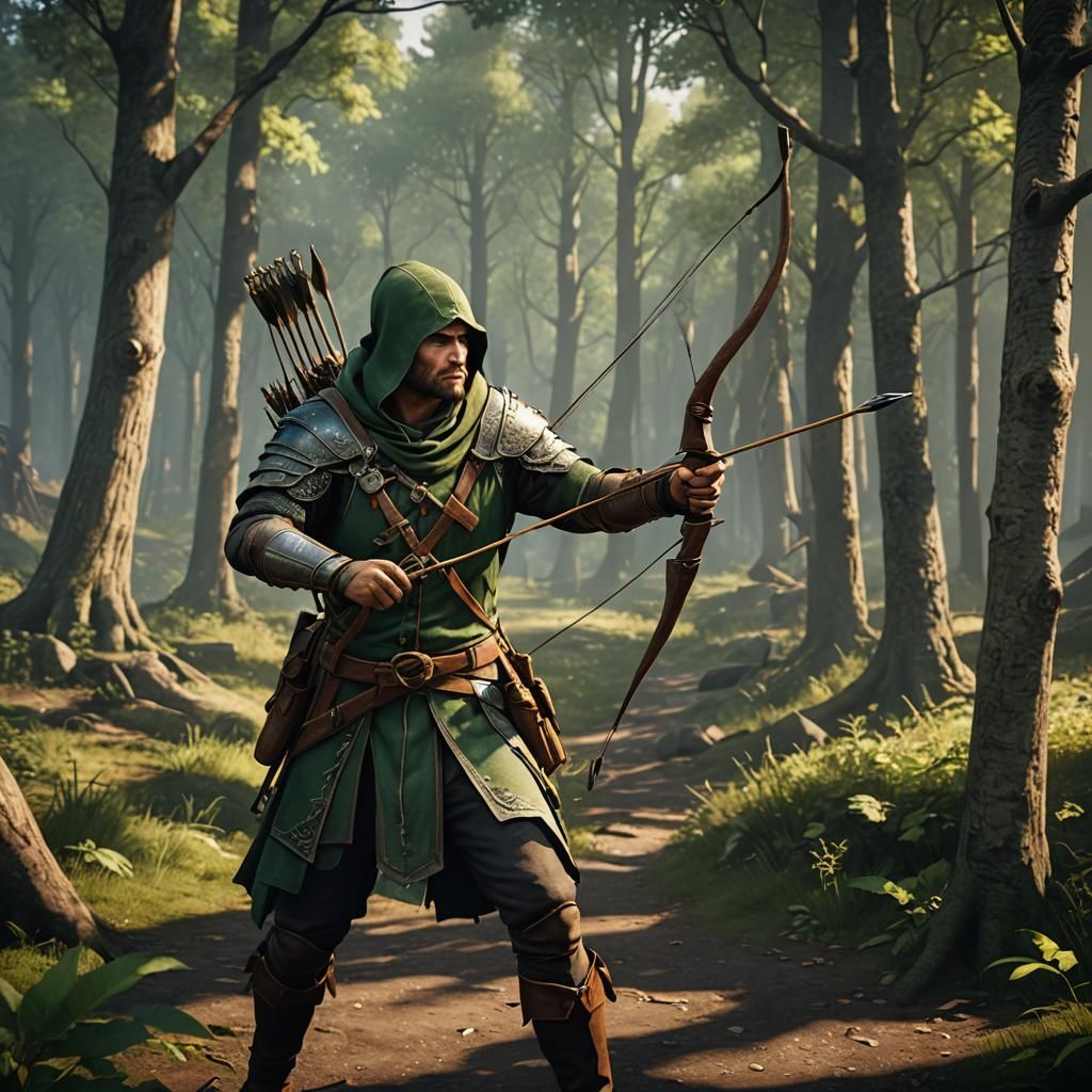 Robin hood archer in medieval at forest