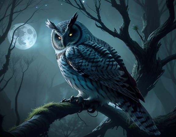 Majestic Owl in Mysterious Moonlit Forest