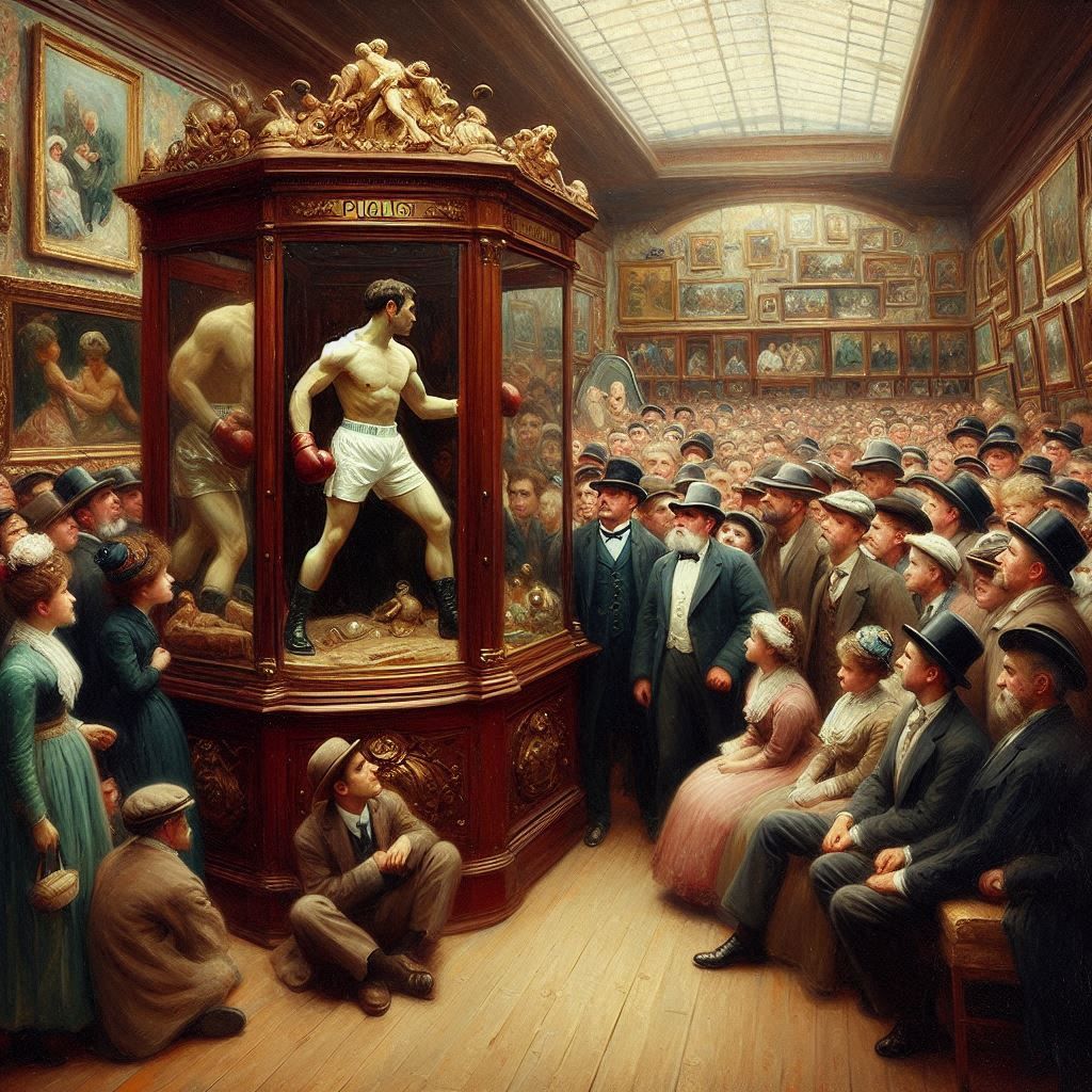 Pugilist display in wax cabinet